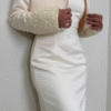 Two pieces dress & pearl crop top (off white)