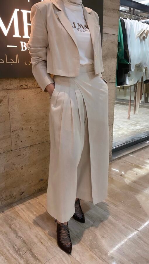 Beige linen set ( modest Pants & cropped blazer)